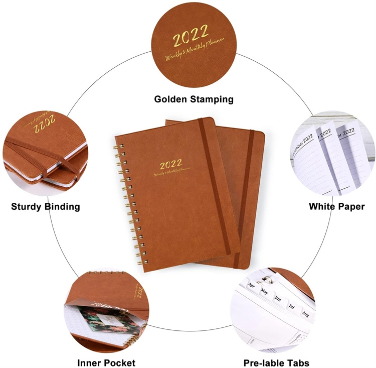 Custom Leather Notebook Printed Agenda Planner Journal Notebook with Metal Ring Binding