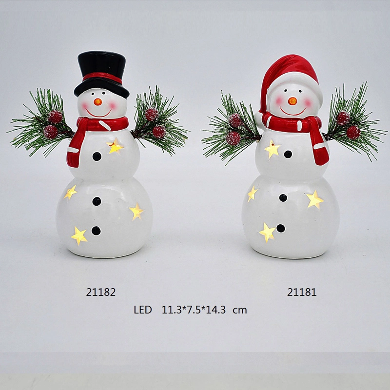 Ceramic Snowman Candle Holder with LED. Crafts for Christmas Home Decoration