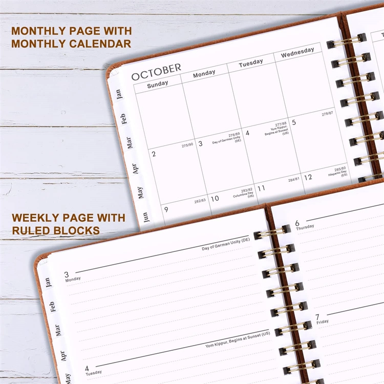 Custom Leather Notebook Printed Agenda Planner Journal Notebook with Metal Ring Binding